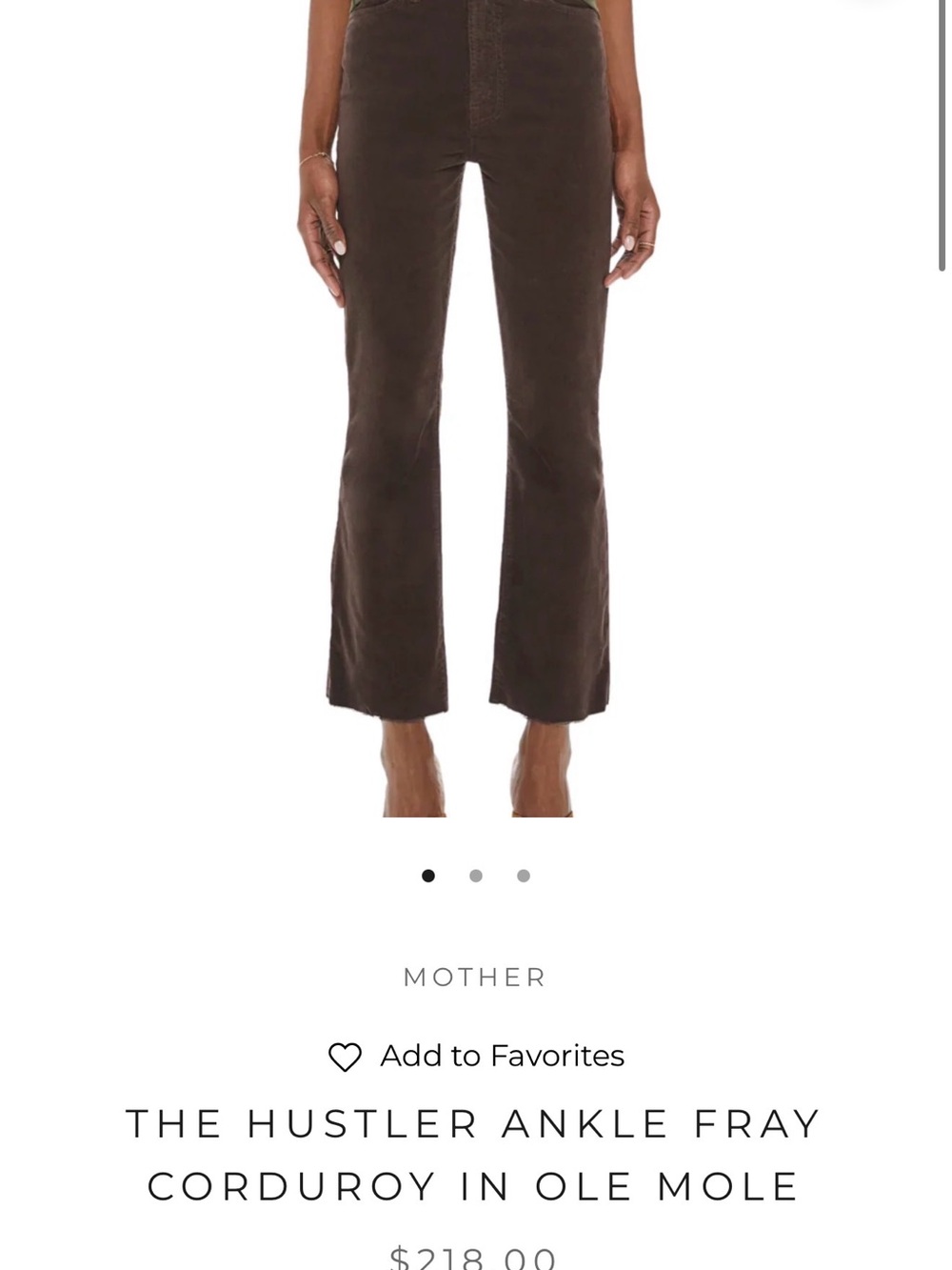 MOTHER Ankle-Length Corduroy Pants in Ole Mole Brown